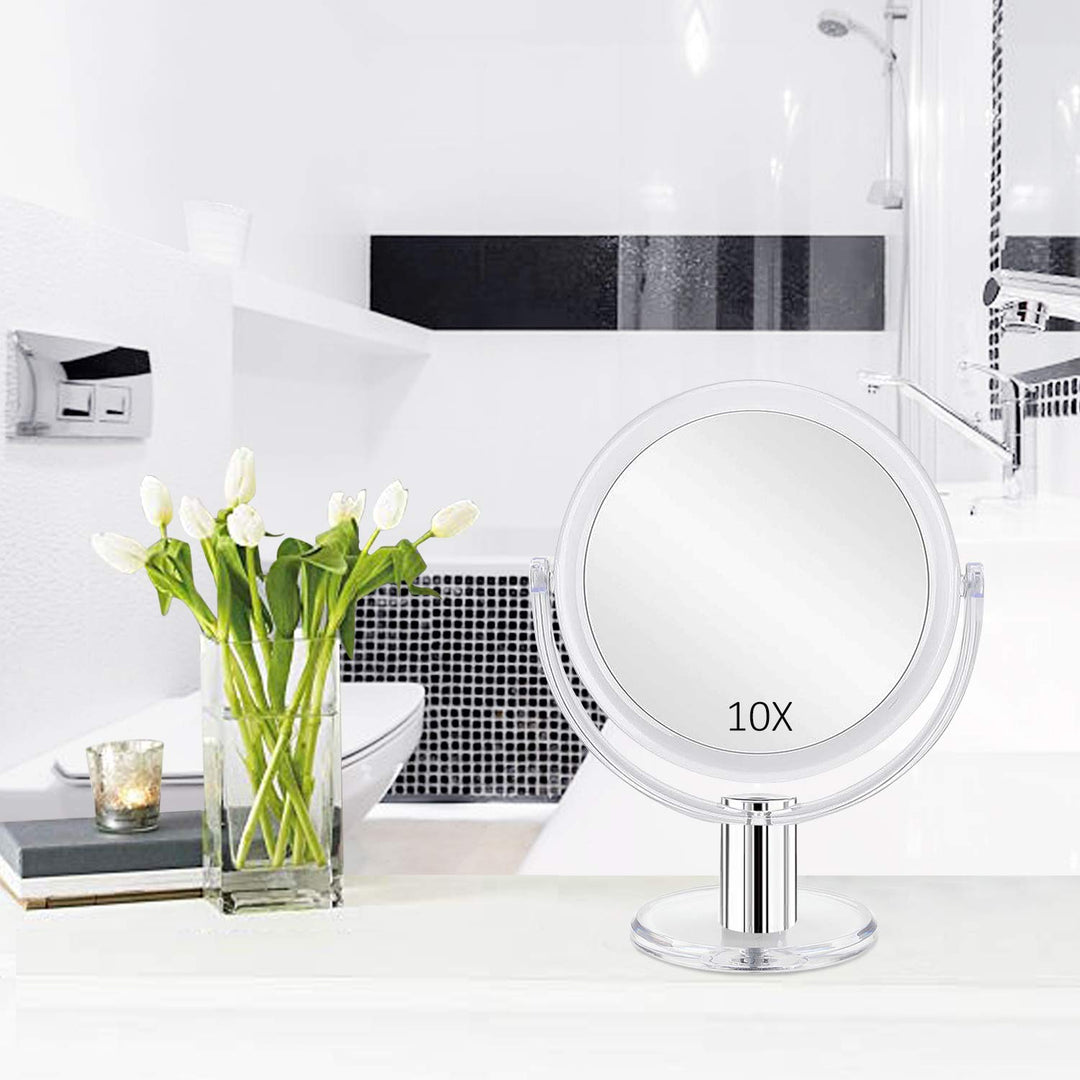 Magnifying Makeup Mirror Double Sided, 1X 10X Magnification Mirror, Table Top Vanity Mirror, Transparent, Framed, Tabletop Mount, Round