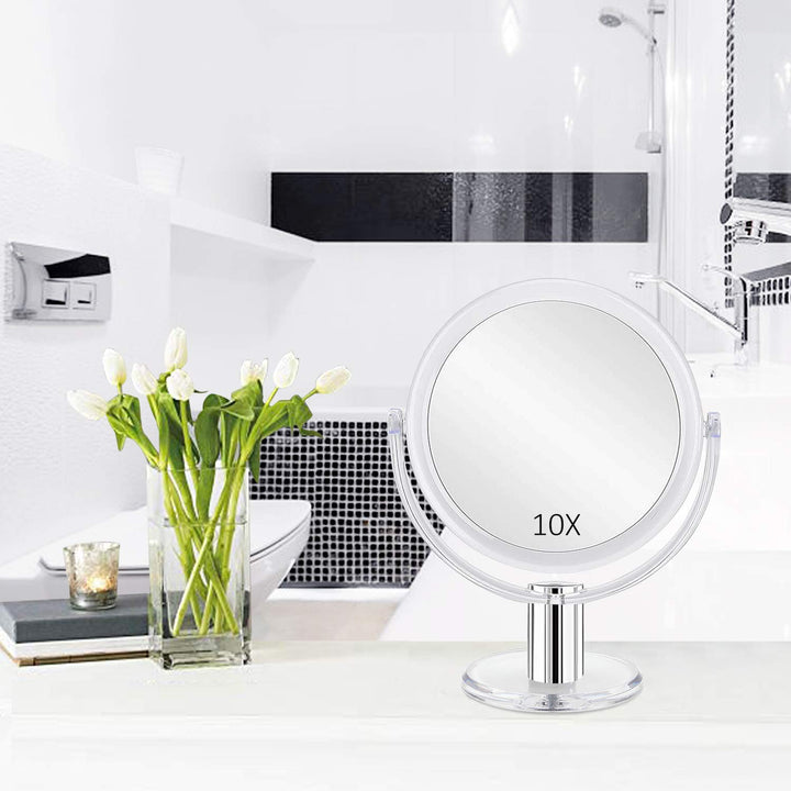 Magnifying Makeup Mirror Double Sided, 1X 10X Magnification Mirror, Table Top Vanity Mirror, Transparent, Framed, Tabletop Mount, Round