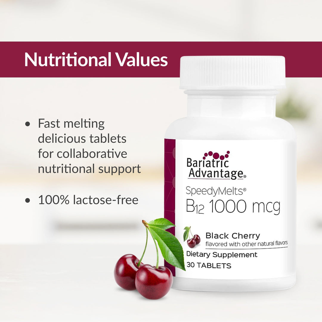 Bariatric Advantage B-12 Speedy Melts, Vitamin B12 1000 mcg Supplement, Fast Melting with 200 mcg of Folic Acid for Nutritional Support - Black Cherry, 30 Count