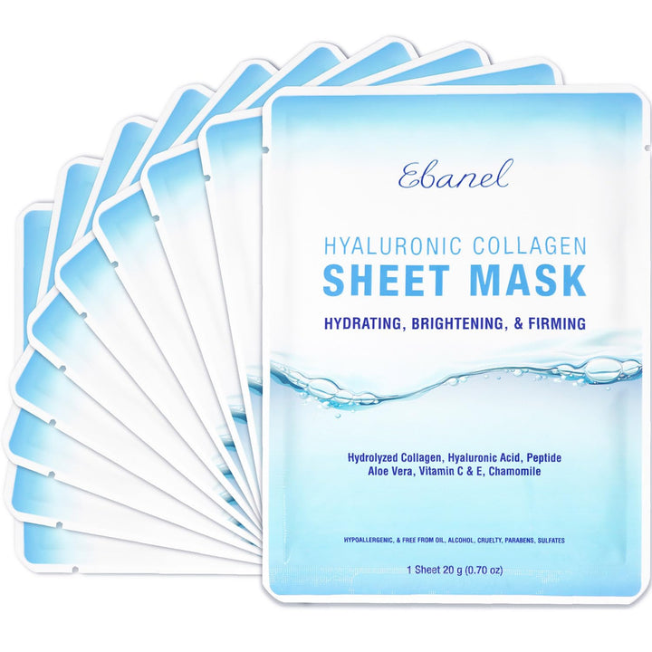 10 Pack Collagen Face Mask, Instant Brightening &amp; Hydrating Face Sheet Mask with Aloe Vera, Hyaluronic Acid, Vitamin C and E, Chamomile, Anti Aging Face Mask with Hydrolyzed Collagen, Peptide
