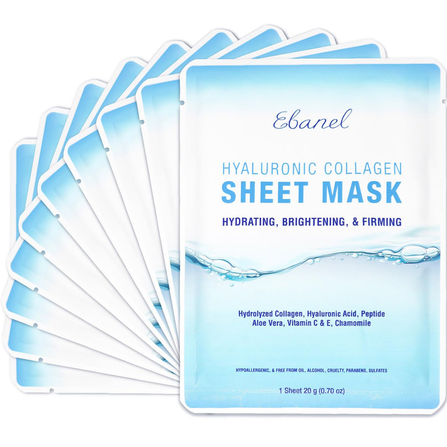 10 Pack Collagen Face Mask, Instant Brightening & Hydrating Face Sheet Mask with Aloe Vera, Hyaluronic Acid, Vitamin C and E, Chamomile, Anti Aging Face Mask with Hydrolyzed Collagen, Peptide