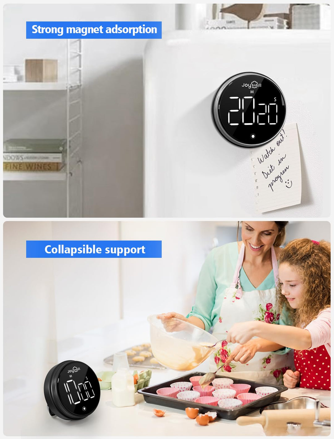 Digital Kitchen Timer, Large LED Display with Magnetic Countdown 3 Volume Levels, Ideal for Cooking Classroom Studying Fitness, Timer for Kids and Seniors Red