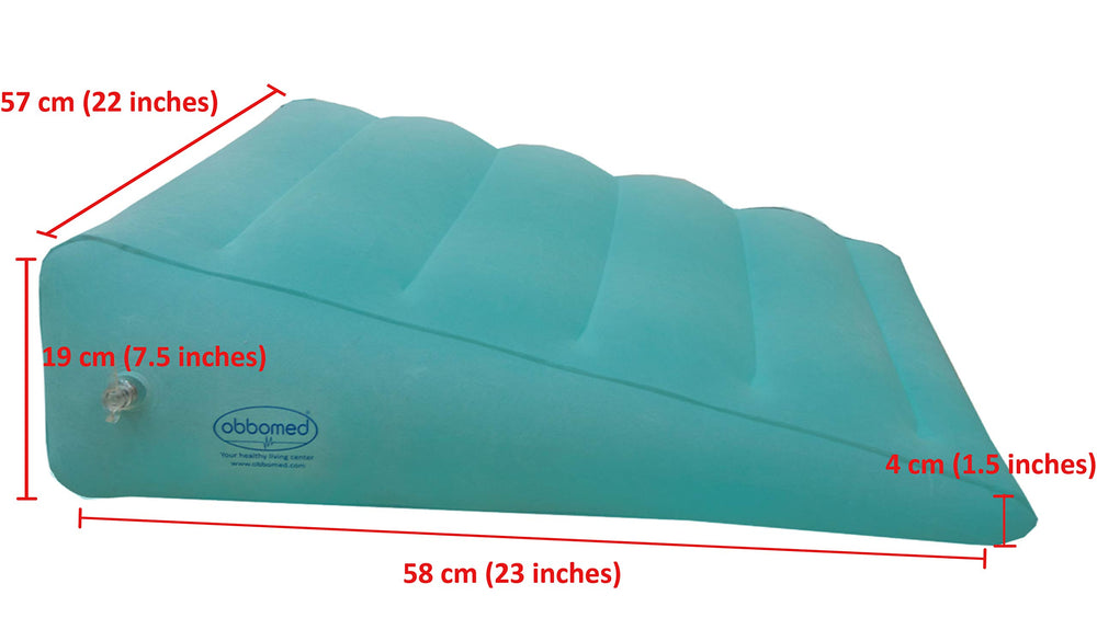 ObboMed HR-7510 Inflatable Portable Bed Wedge Pillow with Velour Surface for Sleeping, Travel, Trip Vacation, Horizontal Indention Prevent Sliding, 23” x 22” x(7.5”~1.5”), Cyan