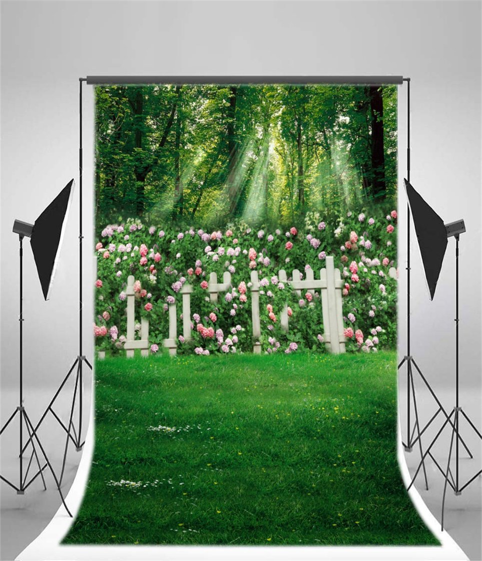 5x7ft Romantic Garden Photography Studio Background Wedding Backdrop Spring Flowers Fence Meadow Grassland Girl Lovers Baby Kid Toddler Artistic Portrait Forest Photoshoot Props Video Drape