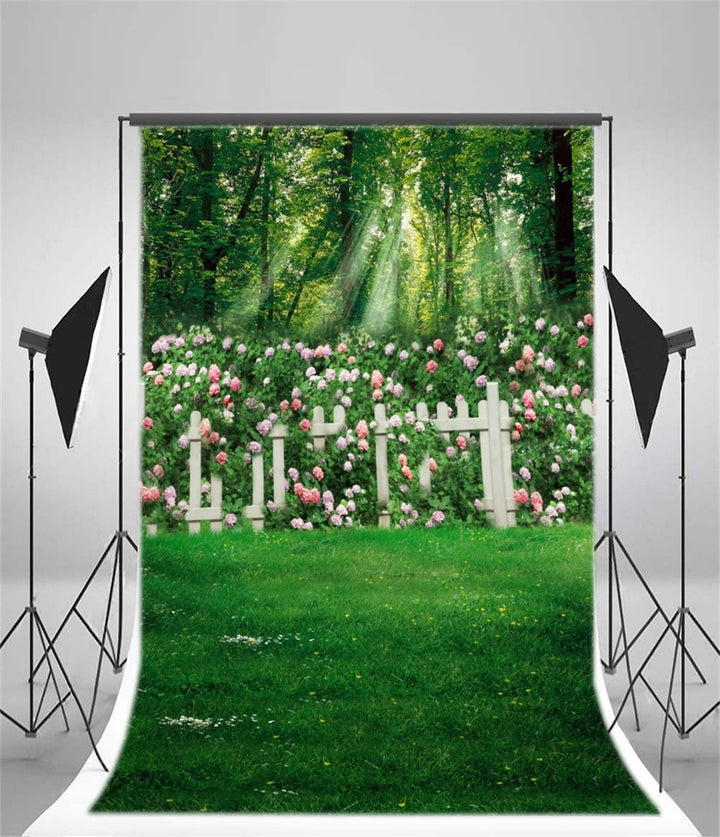 5x7ft Romantic Garden Photography Studio Background Wedding Backdrop Spring Flowers Fence Meadow Grassland Girl Lovers Baby Kid Toddler Artistic Portrait Forest Photoshoot Props Video Drape