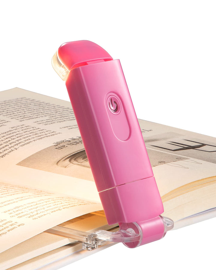 Book Reading Light, USB Rechargeable Booklight for Reading in Bed, LED Clip On Book Lights for Kids, Bookworms, Blue Light Blocking, 4 Brightness Adjustable for Eye Care (Pink)