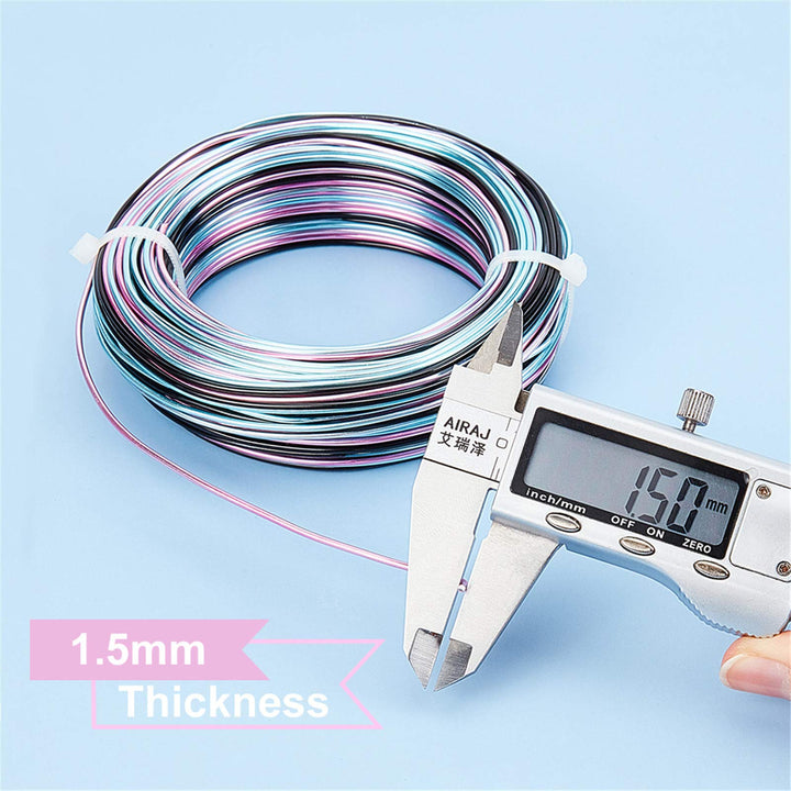 Multicolor Jewelry Craft Wire Gradient Color Aluminum Wire (15 Gauge, 136 Feet) Bendable Metal Wire with Storage Box for Jewelry Beading Craft Project - Black, Blue, Pink