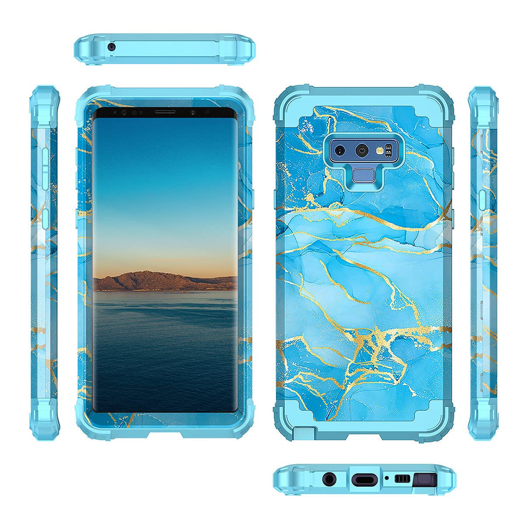 for Galaxy Note 9 Case,Heavy Duty Shockproof 3 Layer Hard PC+Soft Silicone Bumper Rugged Anti-Slip Protective Cases for Samsung Galaxy Note 9,Blue Marble