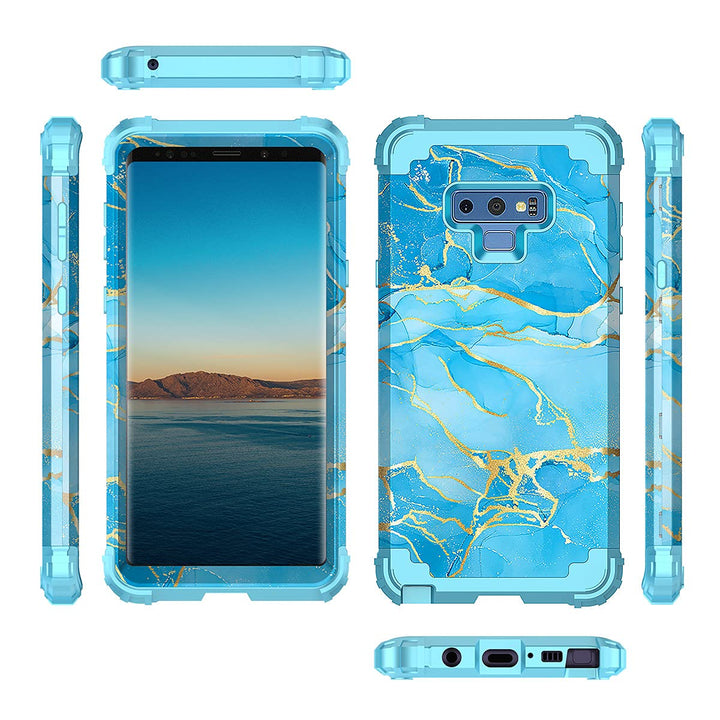 for Galaxy Note 9 Case,Heavy Duty Shockproof 3 Layer Hard PC+Soft Silicone Bumper Rugged Anti-Slip Protective Cases for Samsung Galaxy Note 9,Blue Marble