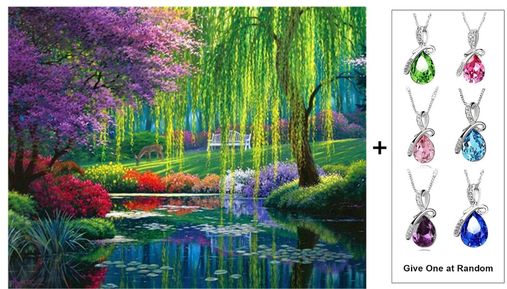 DIY Paint by Number Kits for Adult Beginner,Acrylic Watercolor Painting Canvas,16x20 Inch Drawing with Brushes Home Decor Christmas Gifts (BM.Spring Pond Willow)
