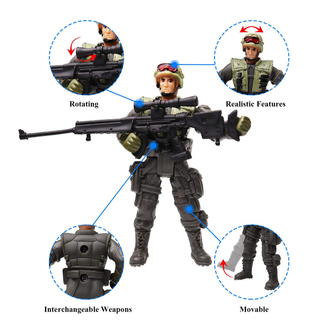 Military Action Figure Play Set for Kids - Army Men Soldiers Toys for Boys and Girls Ages 3-9 (SWAT Team Edition)