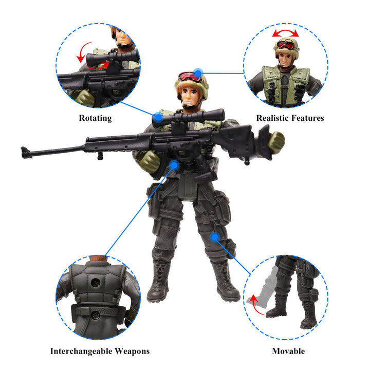 Military Action Figure Play Set for Kids - Army Men Soldiers Toys for Boys and Girls Ages 3-9 (SWAT Team Edition)