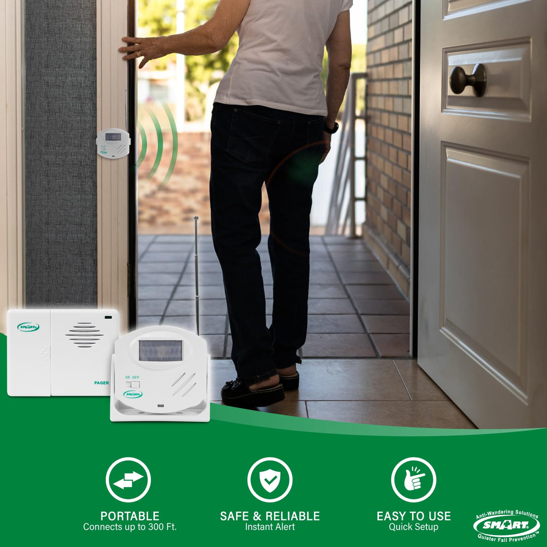 Smart Caregiver Wireless Motion Sensor Alarm System with Pager for Fall and Wandering Prevention | Mountable Motion Detector Alarm Alerts Medical Caregiver with Up to 300&#39; Range | Bed or Door Movement