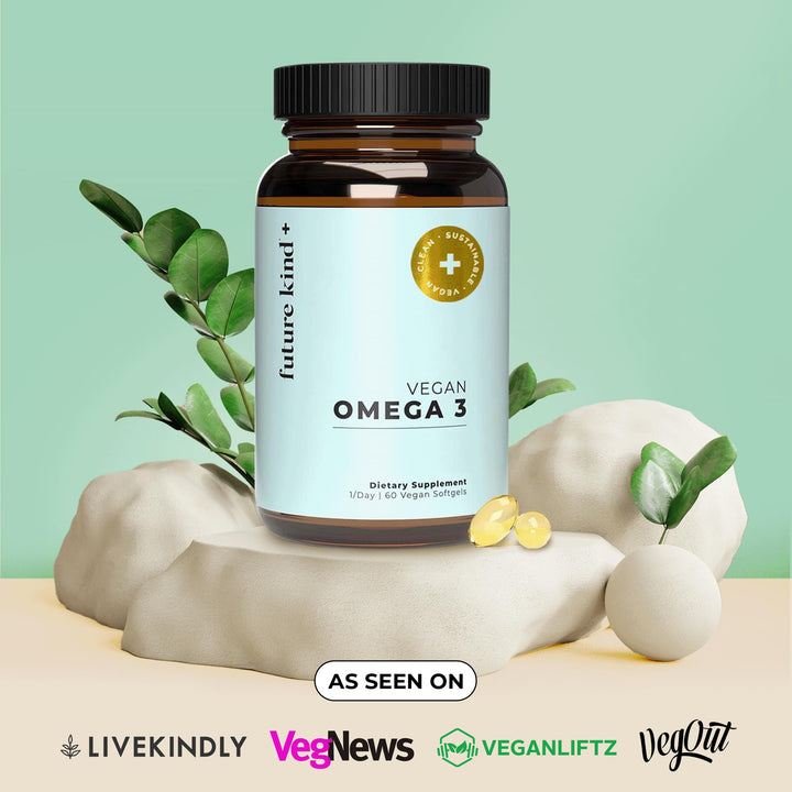 Vegan Omega 3 Supplement - Glass Bottle, Carrageenan-Free Algae, DHA &amp; EPA for Joint &amp; Mood Support - 2 Month Supply for Kids &amp; Adults