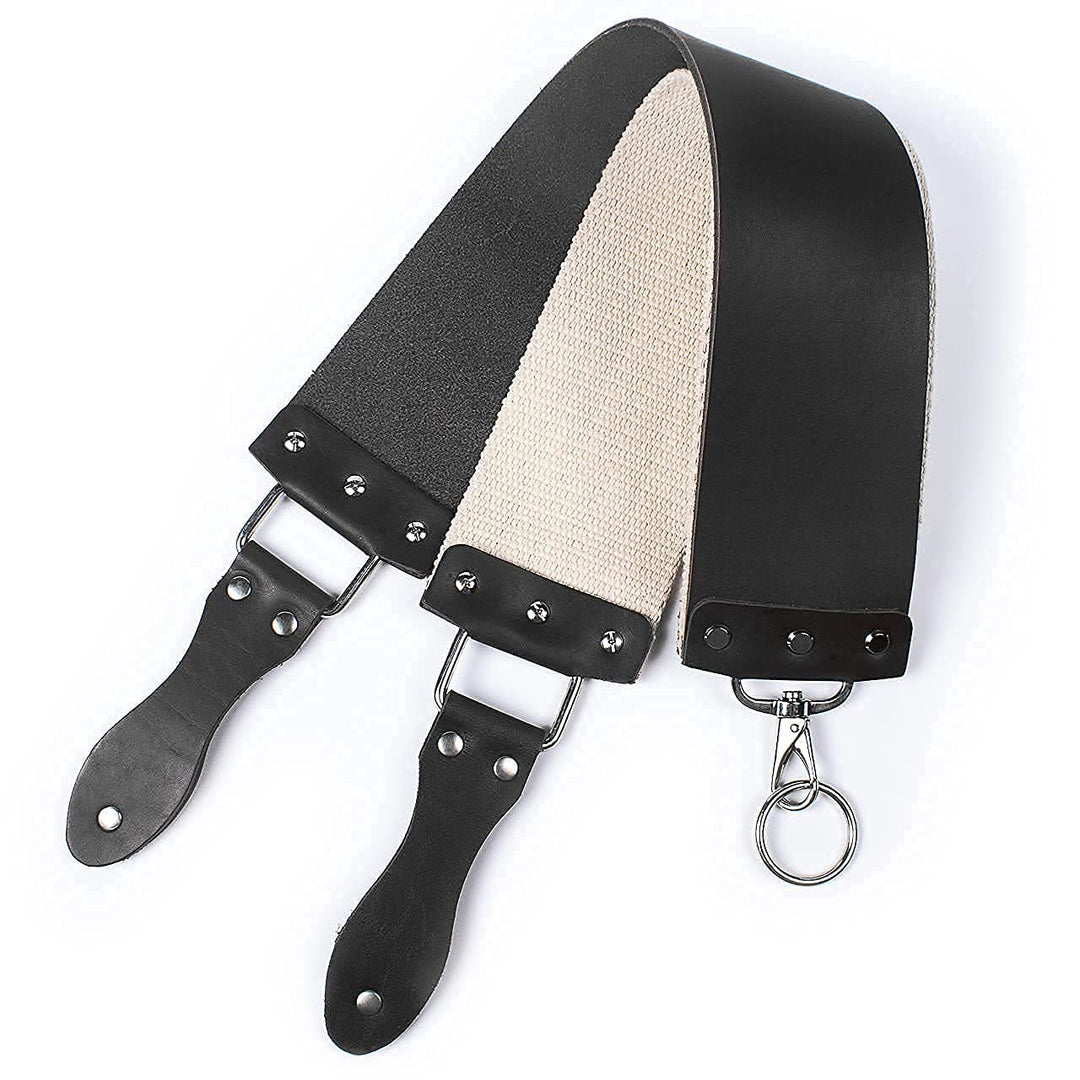 Razor Strop - Barber&#39;s Latigo Leather Straight Razor Strop. Dual Strap that will be a Great Addition for Any Straight Razor. PREMIUM LEATHER Strop for Sharpening. (Black)