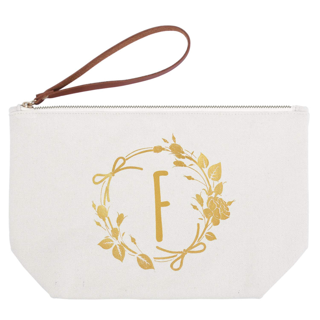 F-Cosmetic Bag: Elegantpark F Initial Monogram Personalized Travel Makeup Cosmetic Bag Wristlet Pouch Gifts with Zipper Canvas