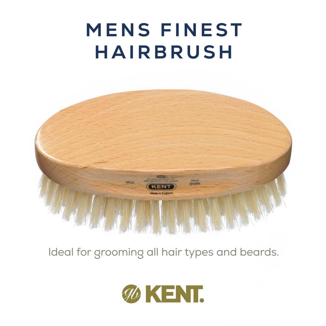 Kent Mg3 Oval Beechwood Black Pure Bristle Luxury Military Brush For Fine &amp; Thinning Hair