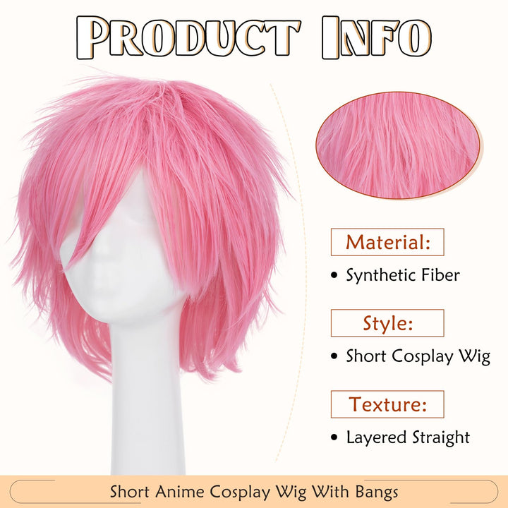 S-noilite Women Mens Male Short Dark Pink Wig Anime Cosplay Party Cool Shaggy Spiky Straight Unisex Costume Heat Resistant Syntehtic Hair Wigs