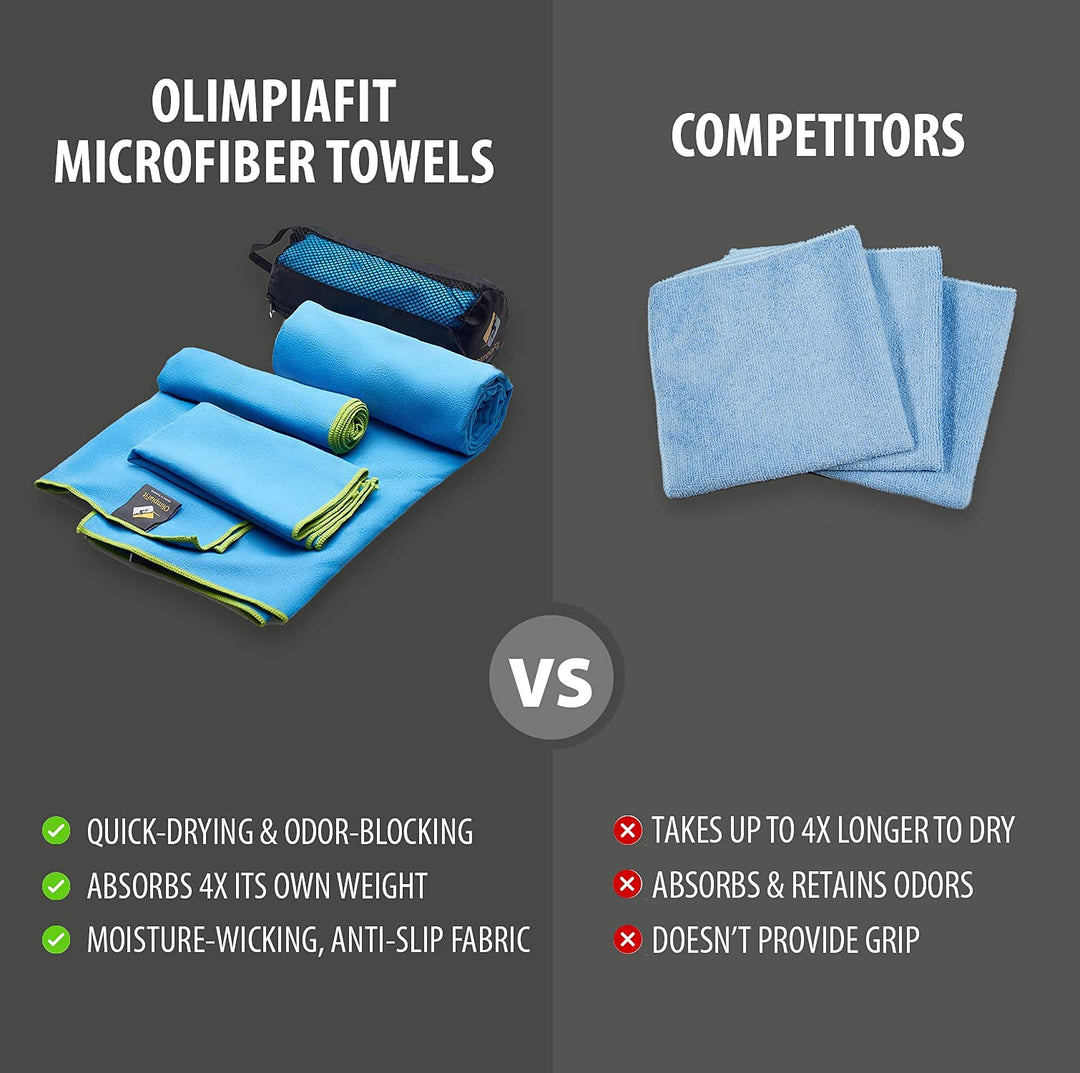 Quick Dry Towel - 3 Size Pack of Lightweight Microfiber Travel Towels w/Bag - Fast Drying Towel Set for Camping, Beach, Gym, Backpacking, Sports, Yoga &amp; Swim Use (GREY)