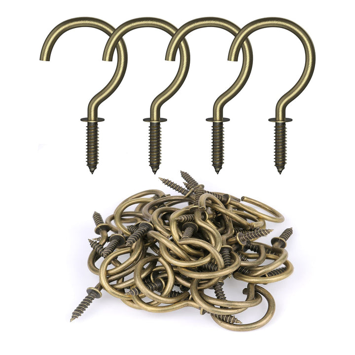 50 Pcs Screw Hooks, 1-1/4 Inch Bronze Cup Hooks Screw in Mug Hooks Metal Heavy Duty Screw Wood Wall Ceiling Hooks Plant Hooks Indoor Outdoor for Utensils Plants Baskets Lights Wreaths