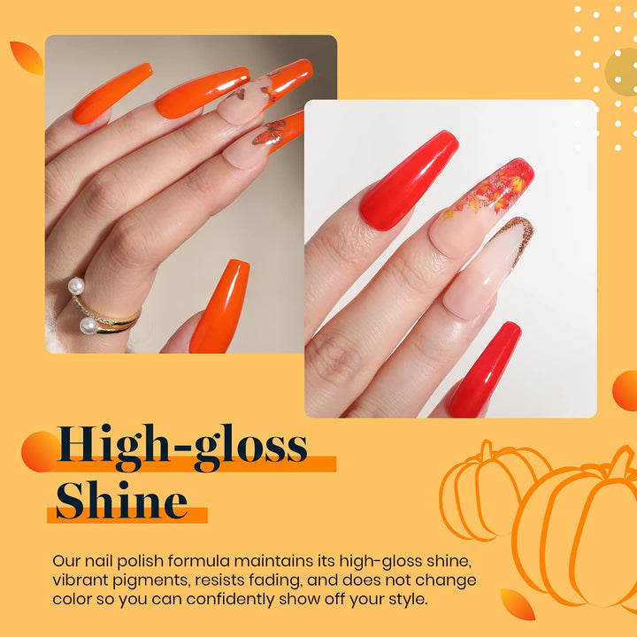 Beetles Gel Polish Set, Sunset Leaves Set Orange Green Gel Nail Polish Kit Autumn Fall Winter Soak Off UV Nail Lamp LED Cured, 7.3ml Each Bottle for Nail Art