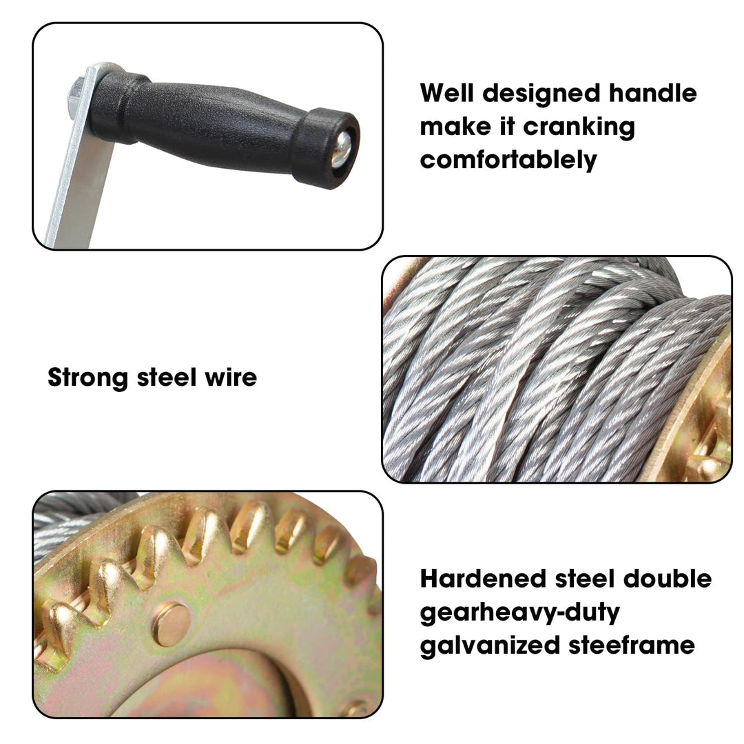 ATRT1061CR Torin 600lbs Capacity Manual Hand Crank Winch with 26.3FT Steel Cable