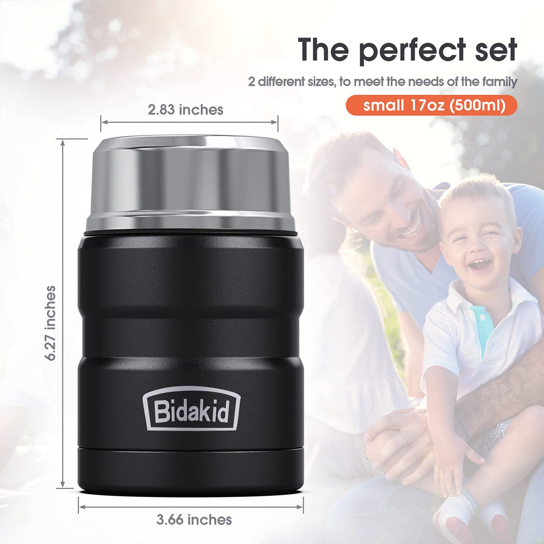 Containers for Hot Food, 2 Pack insulated food jar for hot, soup vessels, Lunch box containers for hot cold food with carry bag and Folding Spoon