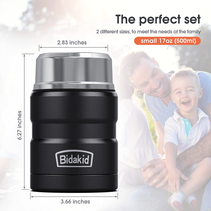 Containers for Hot Food, 2 Pack insulated food jar for hot, soup vessels, Lunch box containers for hot cold food with carry bag and Folding Spoon