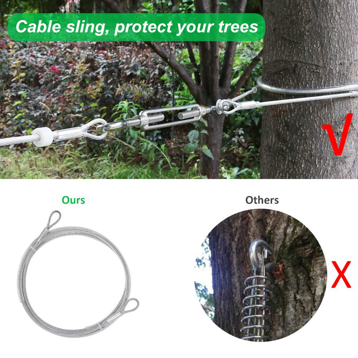 Dog Tie Out Cable, 100ft Dog Trolley Runner Cable for Dogs up to 250lbs, Dog Lead for Yard, Camping, Outdoor, with 8 Ft Nylon Bungee Runner, Cable Sling to Protect Trees