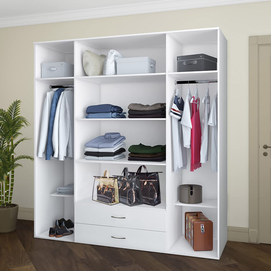 Premium Transparent Dust-Free Moistureproof Cover Purse Handbag Storage Organizer Hanging Bag with Handle Zipper Space-Saving Holder Grey XXL