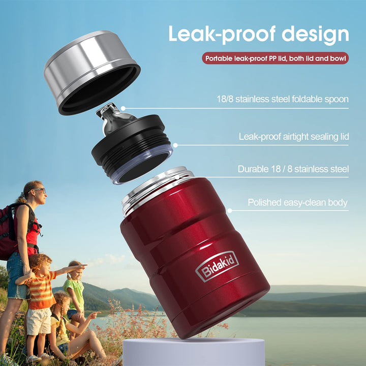 Containers for Hot Food, 2 Pack insulated food jar for hot, soup vessels, Lunch box containers for hot cold food with carry bag and Folding Spoon