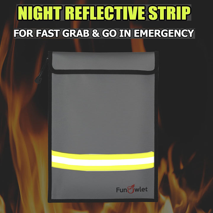 Fireproof Waterproof Money Document Bag - 15 x 11 Upgraded Zipper Bags, Fire &amp; Water Resistant Storage Organizer Pouch for A4 A5 Documents Holder,File,Cash,Jewelry,Passport,Tablet,Laptop (Gray)