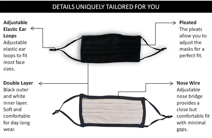 3 Pack Simlu Unisex Reusable Pleated Fabric Face Mask w