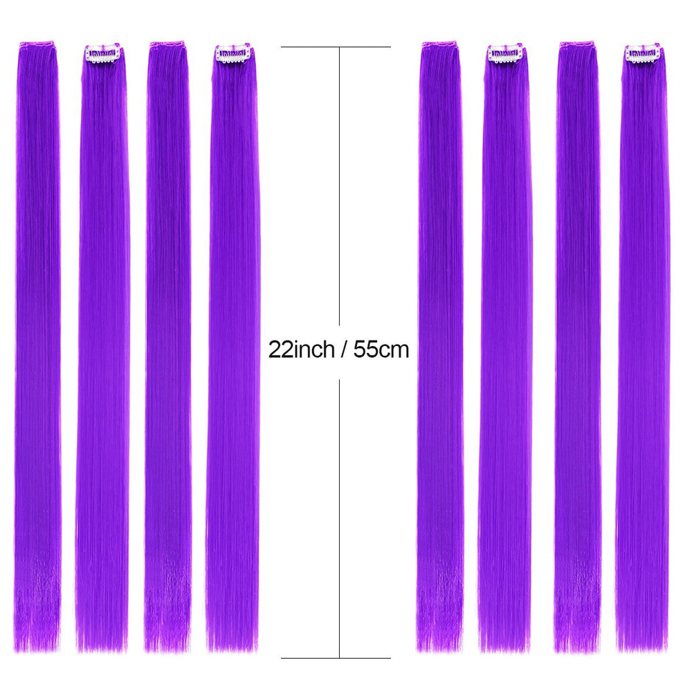 Colored Clip in Hair Extensions 22 10pcs Straight Fashion Hairpieces for Party Highlights Purple