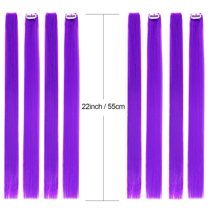 Colored Clip in Hair Extensions 22 10pcs Straight Fashion Hairpieces for Party Highlights Purple