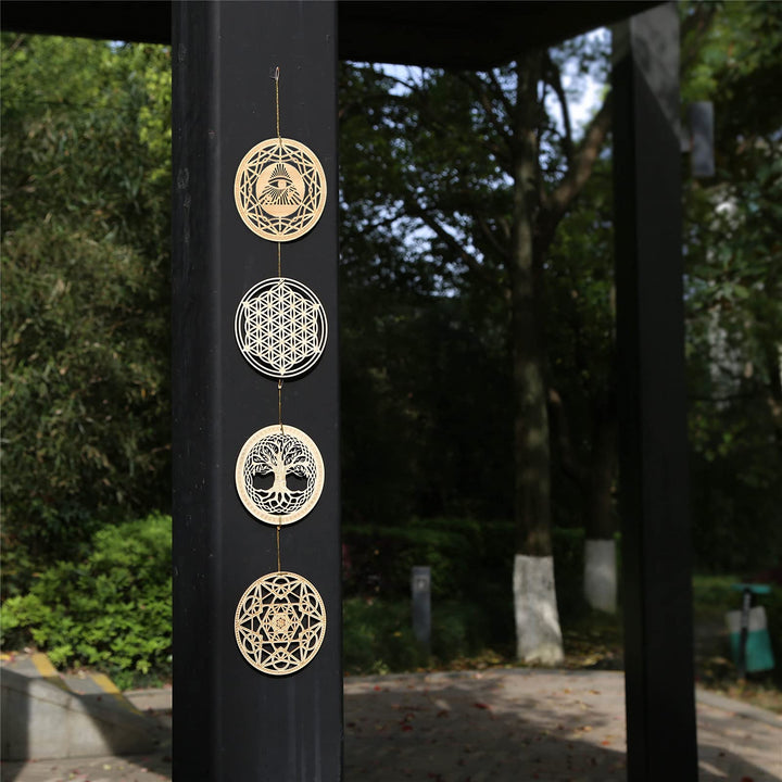 5.31 Sacred Geometry Wall Art 4 PCS Set, (The Eye of Horus, The Flower of Life, The Tree of Life, Metatron&#39;s Cube) Crystal Grid Meditation Chakra Wooden Wall Art Yoga Decor Spiritual Gifts
