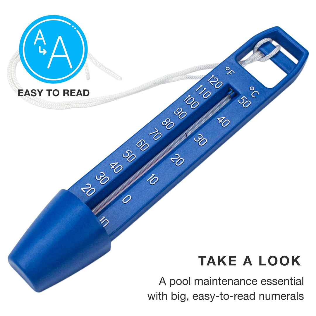 Pocket Scoop Reservoir Pool Thermometer with Large EZ Read Display &amp; Cord– Shatter Proof - Swimming Pool Maintenance Equipment for Indoor/Outdoor Pool, Spa, Hot Tub, Pond, Jacuzzi