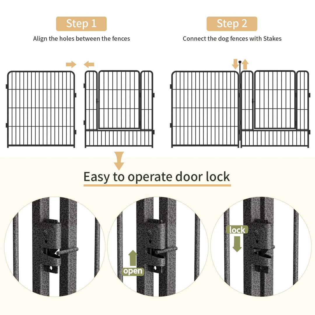Dog Playpen,24/32/40 Inch Height in Heavy Duty,Folding Indoor Outdoor Dog Exercise Fence, Portable Pet Playpen with Door for Large Medium Dogs - Silver Gray (8 Panels, 32 inch)