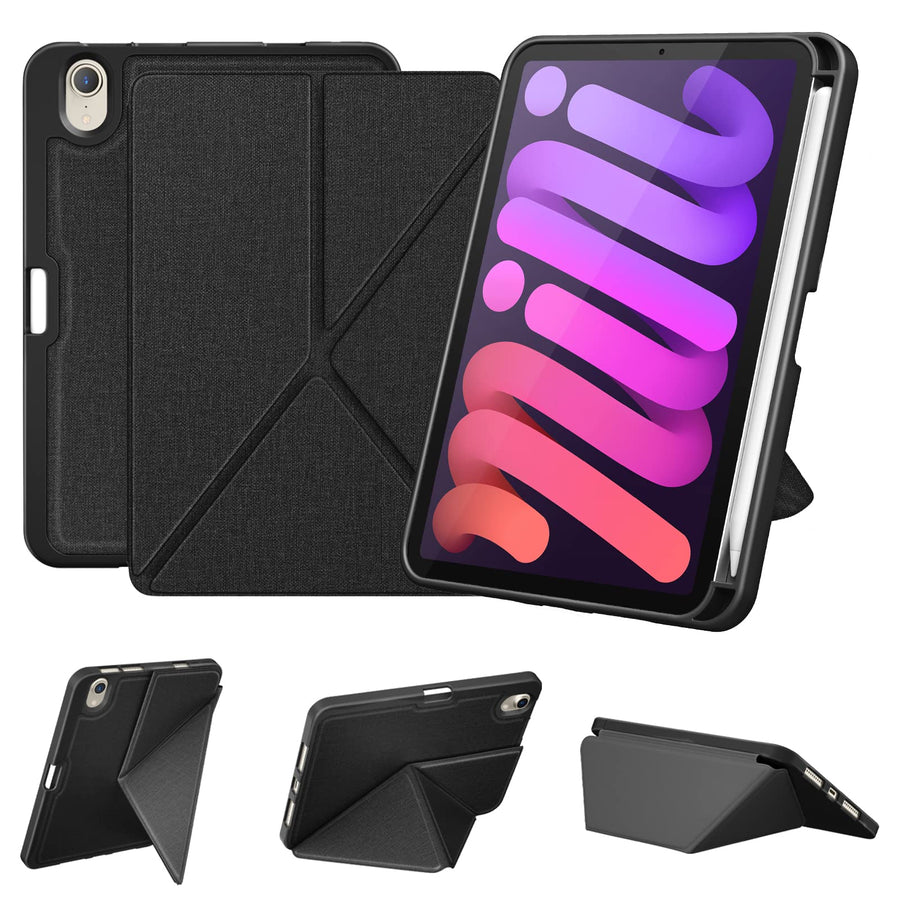 Case for iPad Mini 7 (A17 Pro) 2024 / iPad Mini 6 2021 8.3 inch with Pencil Holder, Multi-Angle Magnetic Standing Cover for iPad Mini 7th/6th Generation [Auto Wake/Sleep], Black