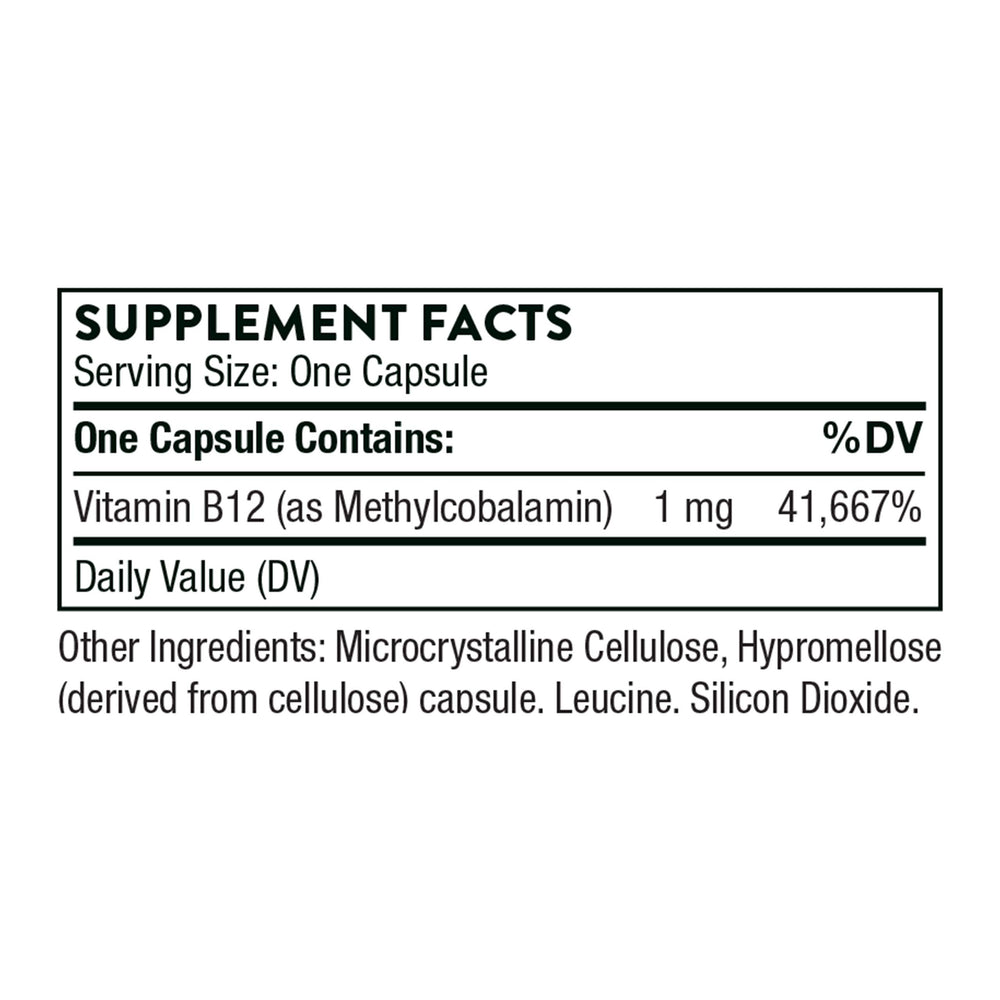 Vitamin B12 - as Methylcobalamin - Supports Heart & Nerve Health, Blood Cell Function, Healthy Sleep & Methylation* - Gluten, Dairy & Soy-Free - 60 Capsules