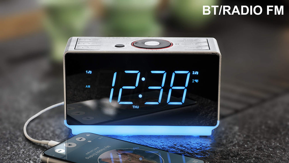 Alarm Clock Radio with Bluetooth Speaker, FM Radio, Dual Alarm with Snooze, Large LED Display, Dimmer Control, USB Charging Output and Night Light CKS708