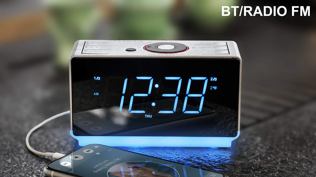 Alarm Clock Radio with Bluetooth Speaker, FM Radio, Dual Alarm with Snooze, Large LED Display, Dimmer Control, USB Charging Output and Night Light CKS708