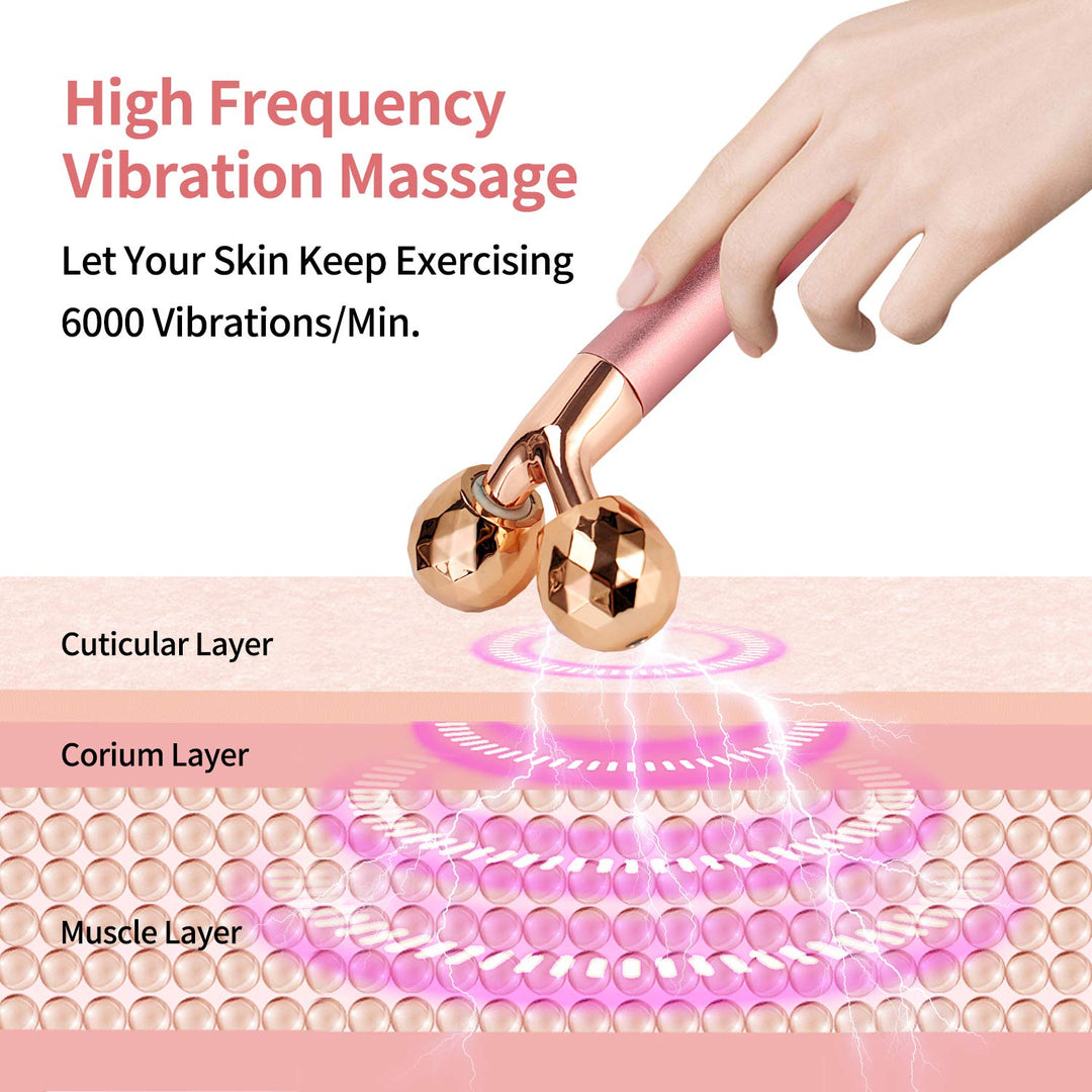 2-IN-1 Electric Face Massager Roller 24k Rose Gold Face Roller, 3D Roller and Unique Crescent Shape Facial Roller Massager Kit Arm Eye Nose Massager Skin Care Tools