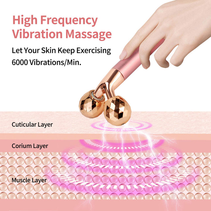 2-IN-1 Electric Face Massager Roller 24k Rose Gold Face Roller, 3D Roller and Unique Crescent Shape Facial Roller Massager Kit Arm Eye Nose Massager Skin Care Tools