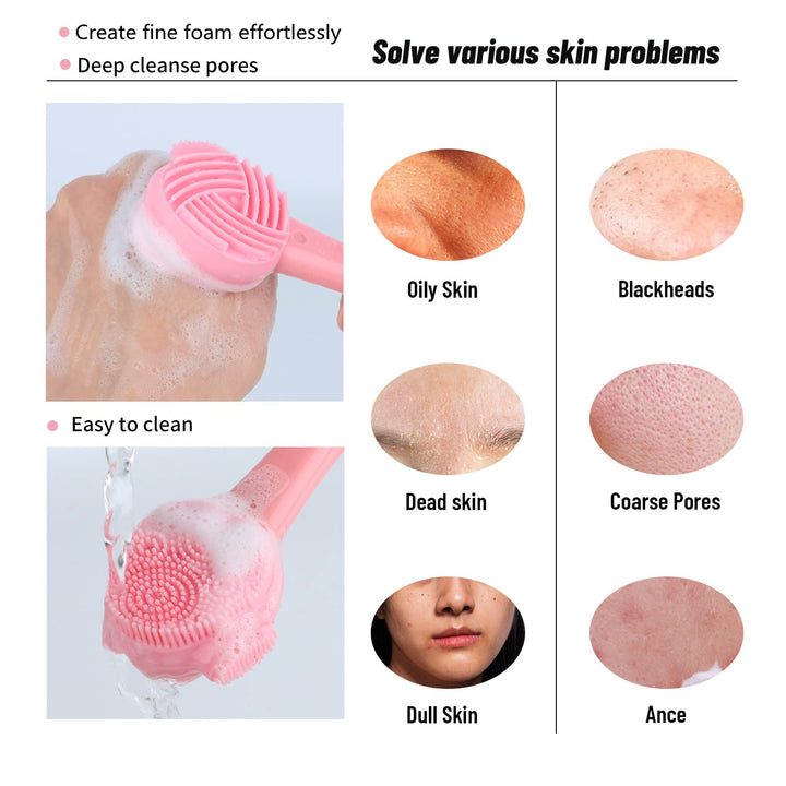 4 Pack Silicone Facial Cleansing Brush 4 in 1, Double-Ended Silicone Face Exfoliating Wash Scrub Brush for Face Skincare and Massage (Multicolored)