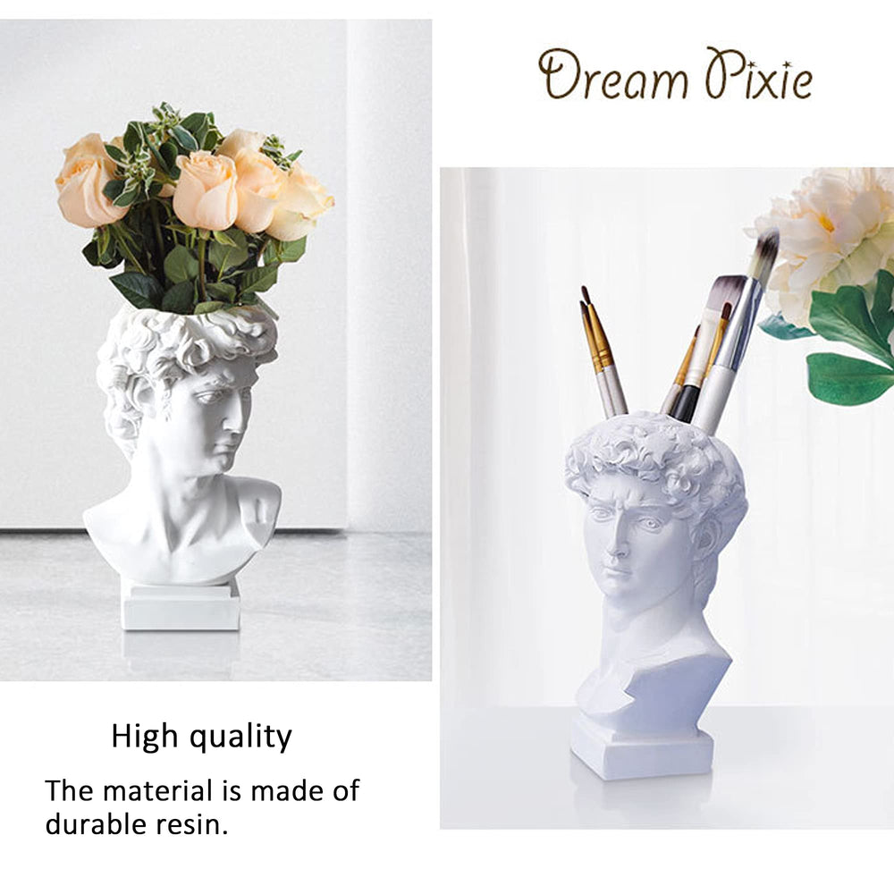 Head Vase, Greek Statue Decor David Heads Planter for Garden and Home, Roman Style Vintage White Flowers Bowl Creative Housewarming Gift 6.5X3.5Inches