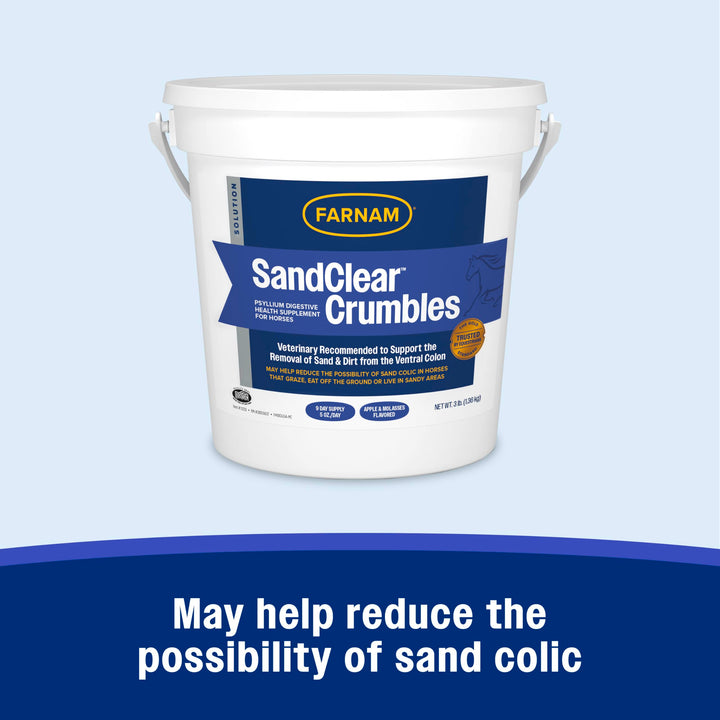Farnam SandClear Crumbles, Psyllium Digestive Health Supplement for Horses supports the removal of sand and dirt from the ventral colon, 3 lb., 9 day supply