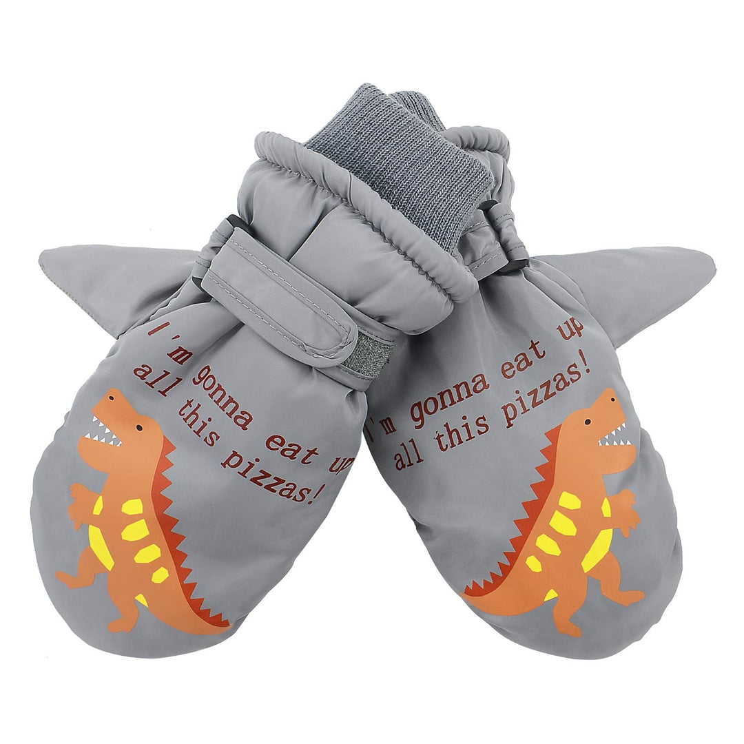 Toddler Mittens Winter Snow Glove waterproof mitten Warm Fleece Kid Ski Gloves for Boys Girls Gray Dinosaur S