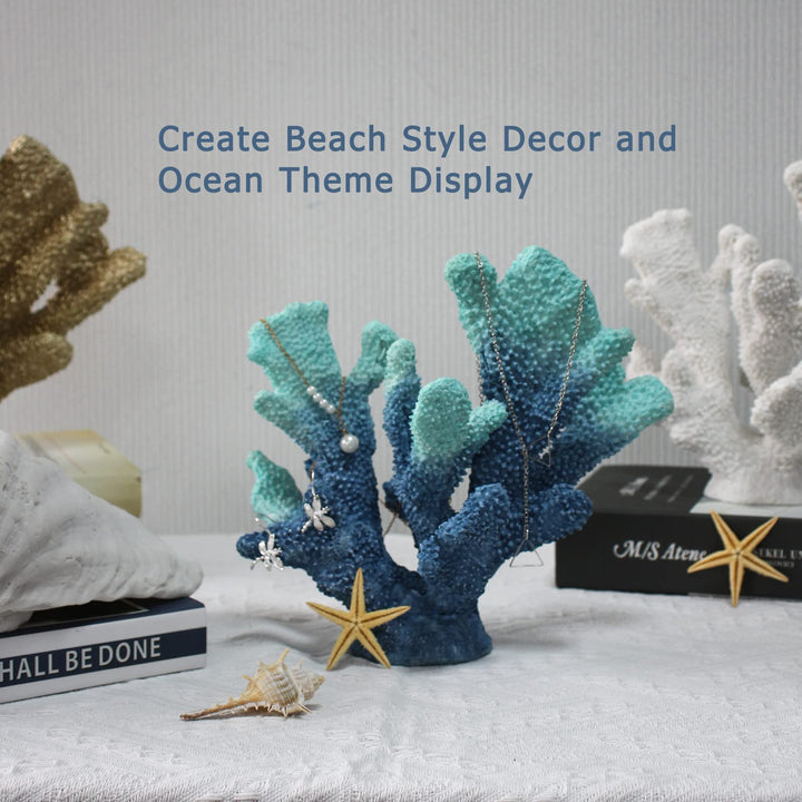 Blue Coral Decor Coral Reef Faux Artificial Coral Decor Resin Coral Statue Nautical Decor Tabletop Decoration Home Living Room Decor (7.8in Tall)