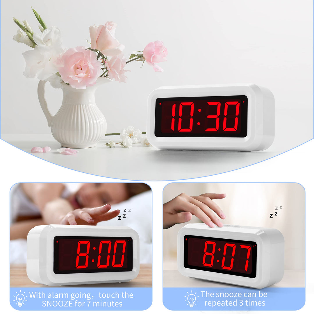 Alarm Clock, Digital Clock, Auto Night-Mode, 3-Level Led Brightness, Battery Powered, 12/24Hr, 1.2&#39;&#39; Red Digits Display, Simple Alarm Clock for Kids Adults Girls Boys, Easy to Set, Easy to Read